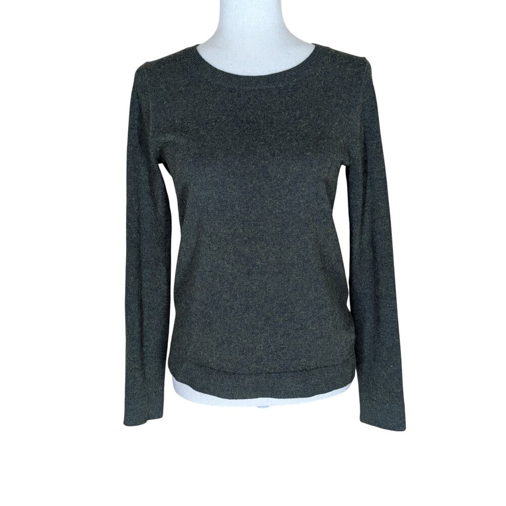 J.CREW Sweater Women XS Olive Green Heather Teddie Pullover Cotton Merino Wool